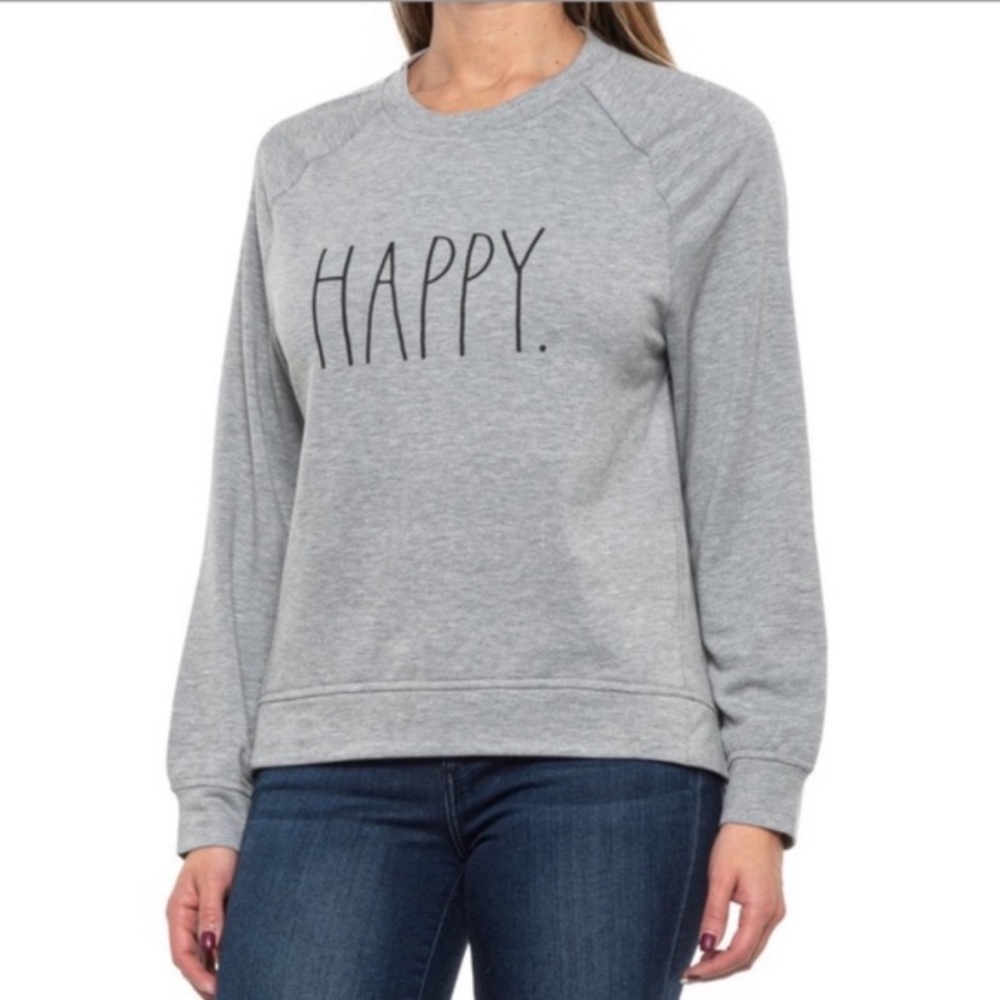 NWT Rae Dunn M grey HAPPY high low hem long sleeve sweatshirt